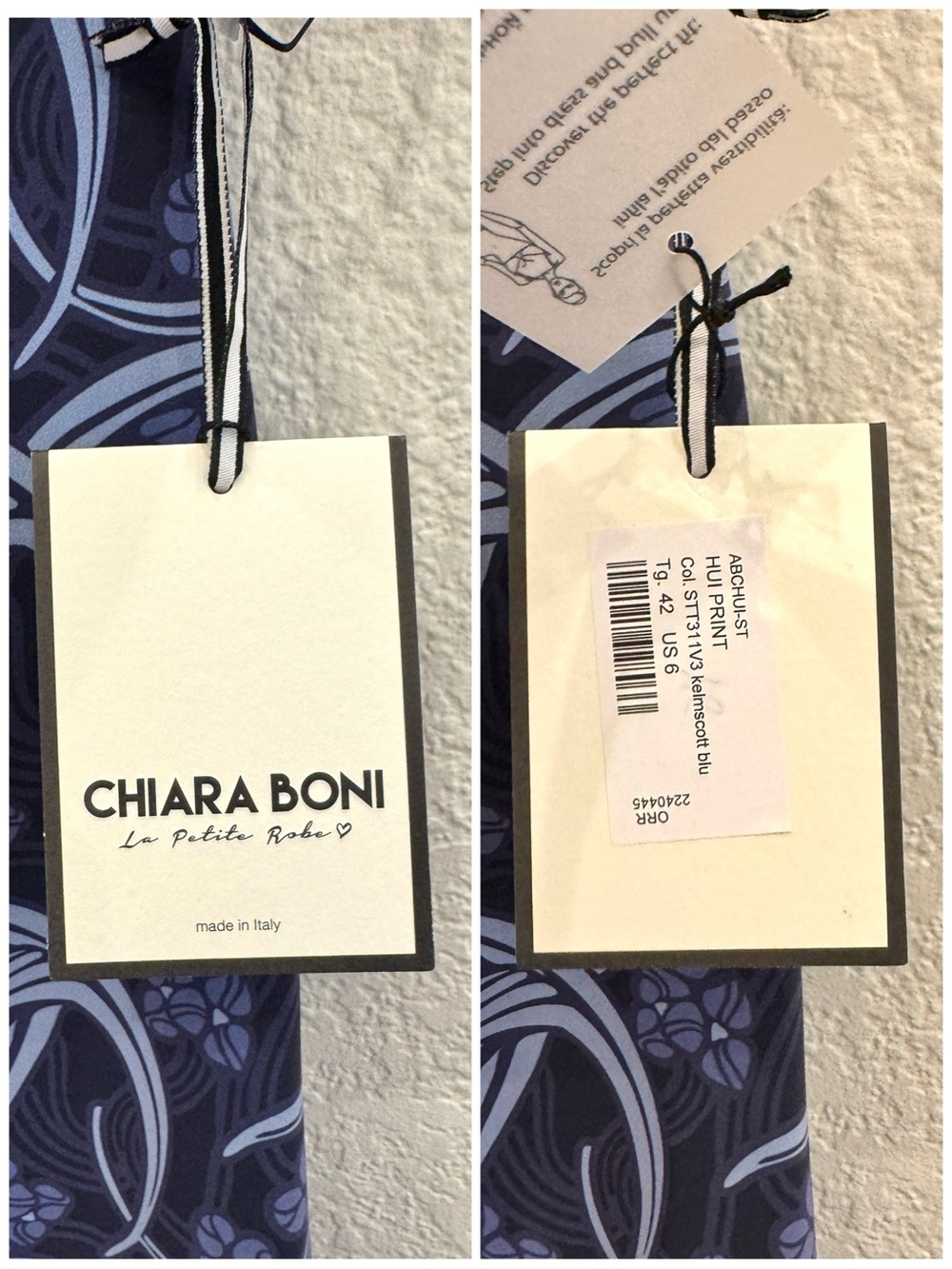 NWT Chiara Boni Botanical Print Blue Ruffle V-Neck Sheath Dress US 6 Resort - Picture 12 of 13